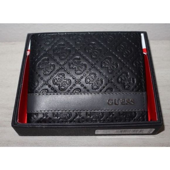 Guess 31GO220095 Men's Black "G" Embossed Leather Credit Card ID Bifold Wallet - Picture 1 of 8